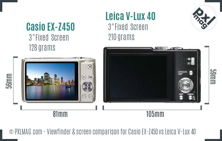 Casio EX-Z450 vs Leica V-Lux 40 Screen and Viewfinder comparison Casio EX-Z450 vs Leica V-Lux 40 Screen and Viewfinder comparison