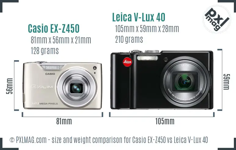 Casio EX-Z450 vs Leica V-Lux 40 size comparison Casio EX-Z450 vs Leica V-Lux 40 size comparison