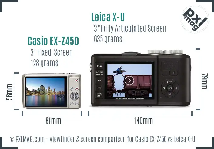 Casio EX-Z450 vs Leica X-U Screen and Viewfinder comparison