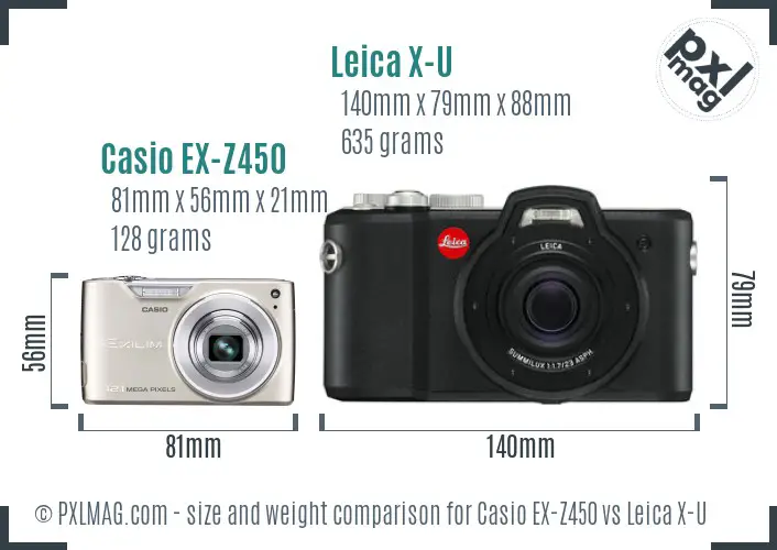 Casio EX-Z450 vs Leica X-U size comparison