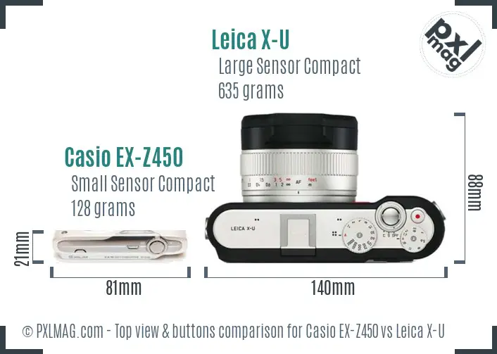 Casio EX-Z450 vs Leica X-U top view buttons comparison