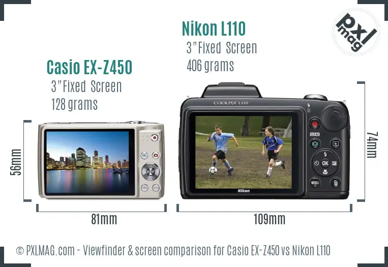 Casio EX-Z450 vs Nikon L110 Screen and Viewfinder comparison