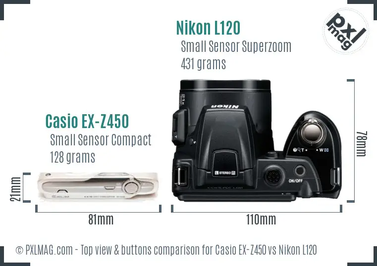 Casio EX-Z450 vs Nikon L120 top view buttons comparison