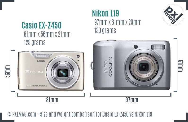 Casio EX-Z450 vs Nikon L19 size comparison