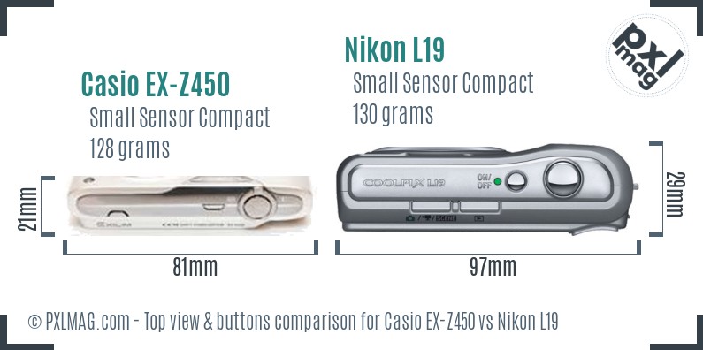 Casio EX-Z450 vs Nikon L19 top view buttons comparison