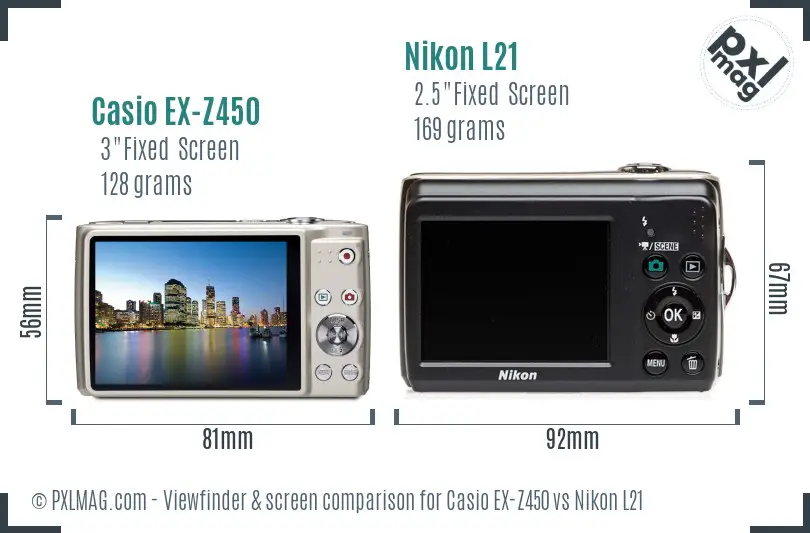 Casio EX-Z450 vs Nikon L21 Screen and Viewfinder comparison