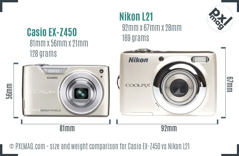 Casio EX-Z450 vs Nikon L21 size comparison