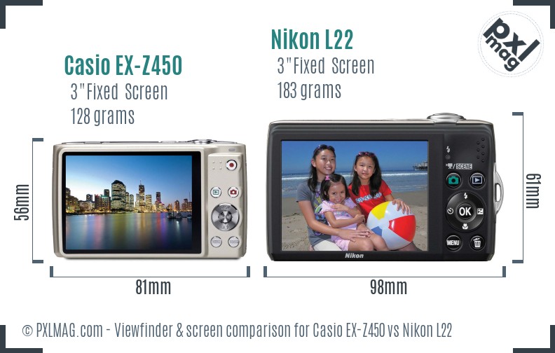 Casio EX-Z450 vs Nikon L22 Screen and Viewfinder comparison