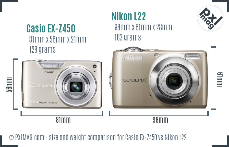 Casio EX-Z450 vs Nikon L22 size comparison Casio EX-Z450 vs Nikon L22 size comparison
