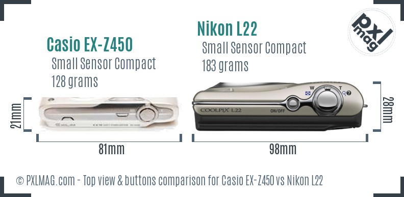 Casio EX-Z450 vs Nikon L22 top view buttons comparison