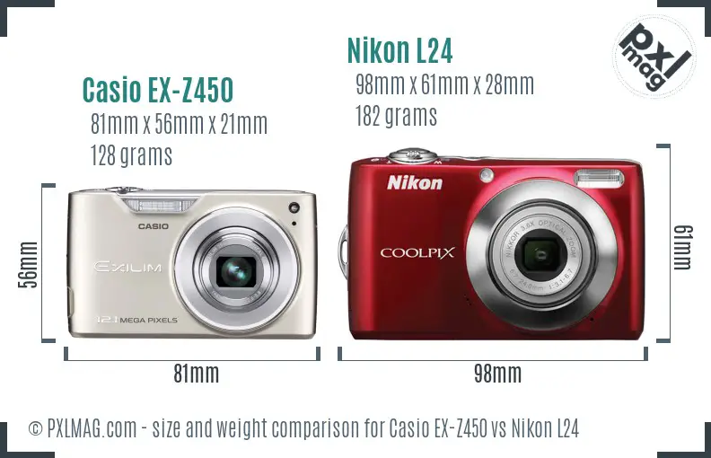 Casio EX-Z450 vs Nikon L24 size comparison