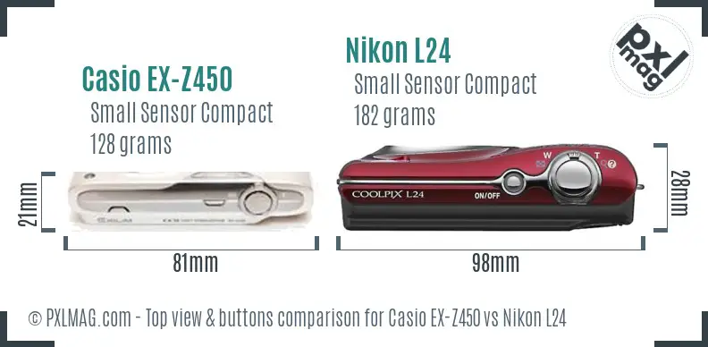 Casio EX-Z450 vs Nikon L24 top view buttons comparison