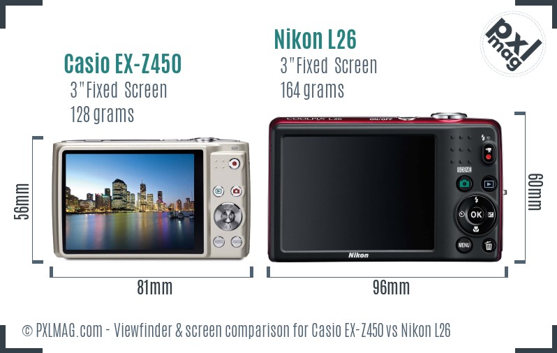 Casio EX-Z450 vs Nikon L26 Screen and Viewfinder comparison