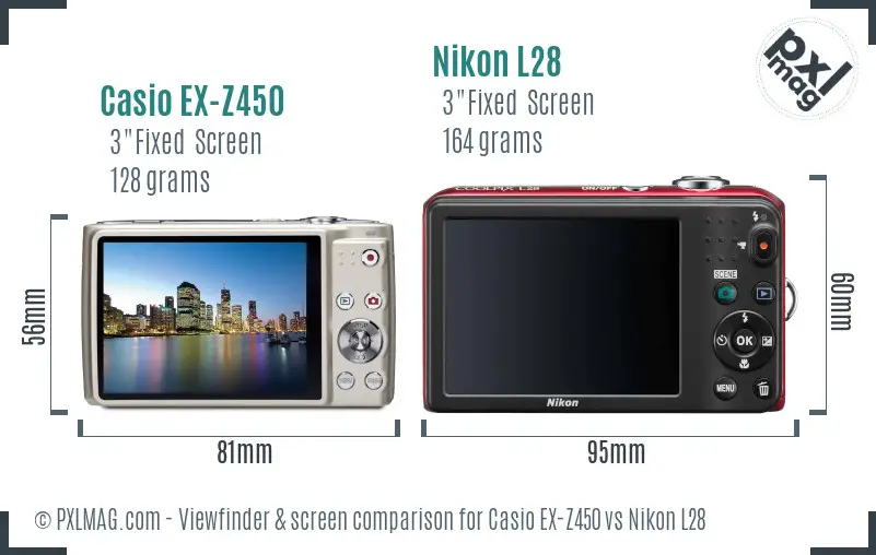 Casio EX-Z450 vs Nikon L28 Screen and Viewfinder comparison Casio EX-Z450 vs Nikon L28 Screen and Viewfinder comparison