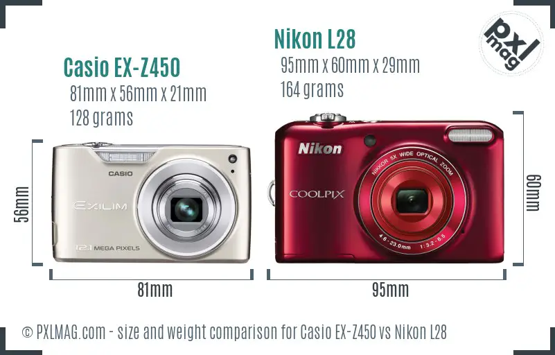Casio EX-Z450 vs Nikon L28 size comparison Casio EX-Z450 vs Nikon L28 size comparison