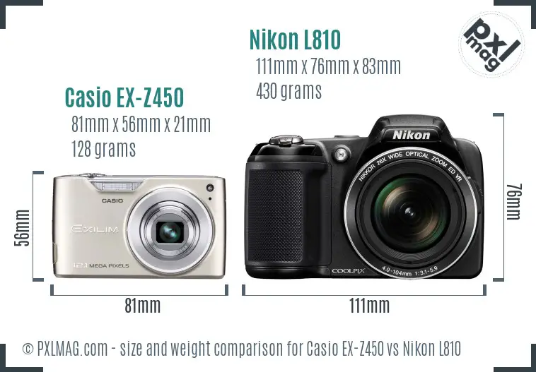 Casio EX-Z450 vs Nikon L810 size comparison