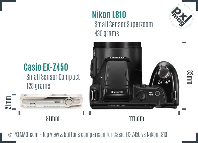 Casio EX-Z450 vs Nikon L810 top view buttons comparison