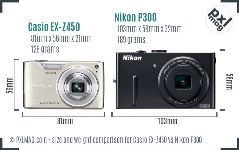 Casio EX-Z450 vs Nikon P300 size comparison