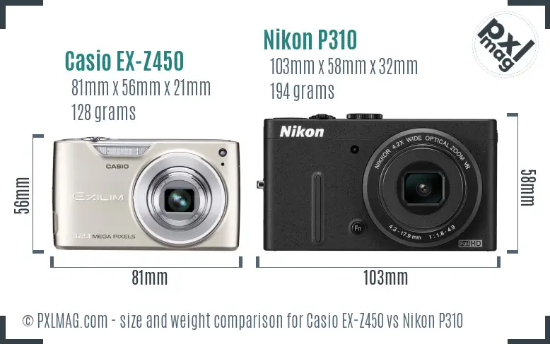 Casio EX-Z450 vs Nikon P310 size comparison