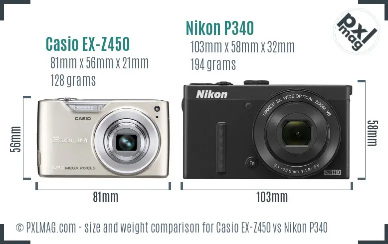 Casio EX-Z450 vs Nikon P340 size comparison
