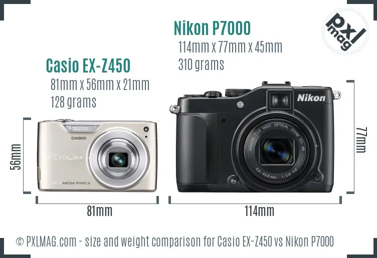 Casio EX-Z450 vs Nikon P7000 size comparison