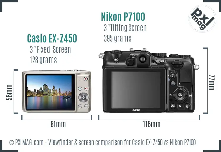 Casio EX-Z450 vs Nikon P7100 Screen and Viewfinder comparison