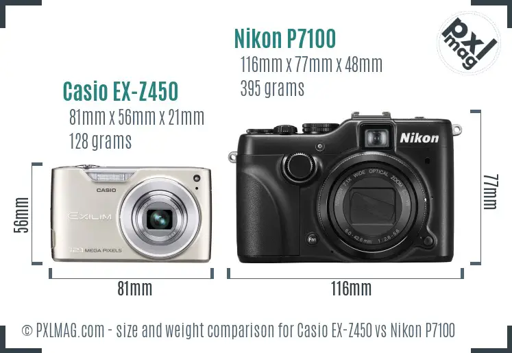 Casio EX-Z450 vs Nikon P7100 size comparison