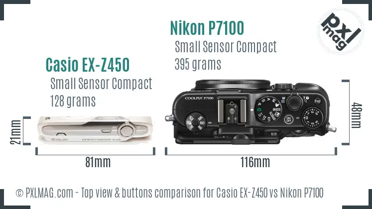 Casio EX-Z450 vs Nikon P7100 top view buttons comparison