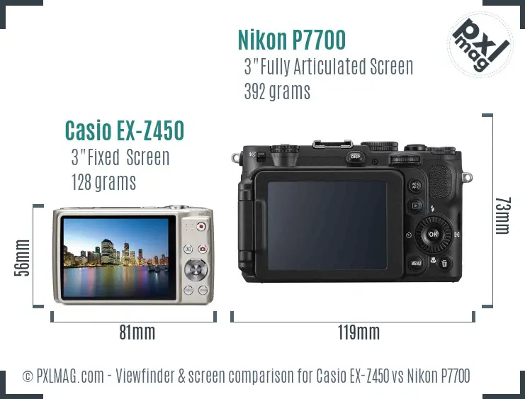 Casio EX-Z450 vs Nikon P7700 Screen and Viewfinder comparison