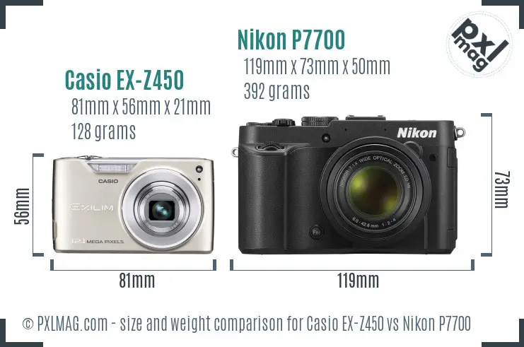 Casio EX-Z450 vs Nikon P7700 size comparison