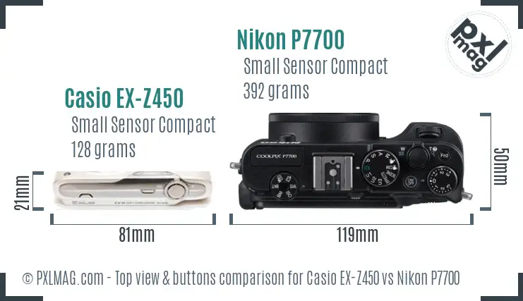 Casio EX-Z450 vs Nikon P7700 top view buttons comparison