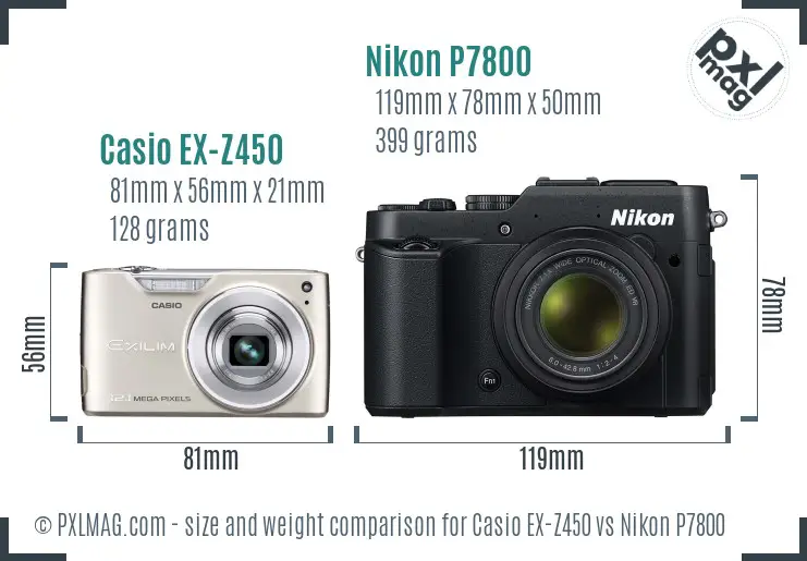 Casio EX-Z450 vs Nikon P7800 size comparison