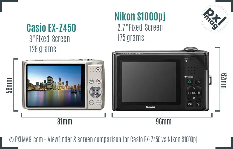 Casio EX-Z450 vs Nikon S1000pj Screen and Viewfinder comparison Casio EX-Z450 vs Nikon S1000pj Screen and Viewfinder comparison