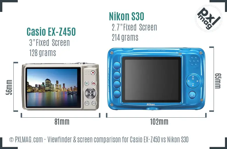 Casio EX-Z450 vs Nikon S30 Screen and Viewfinder comparison