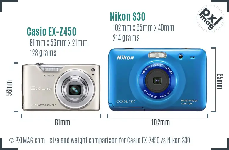 Casio EX-Z450 vs Nikon S30 size comparison