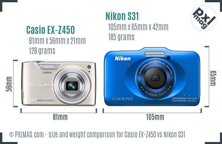 Casio EX-Z450 vs Nikon S31 size comparison Casio EX-Z450 vs Nikon S31 size comparison