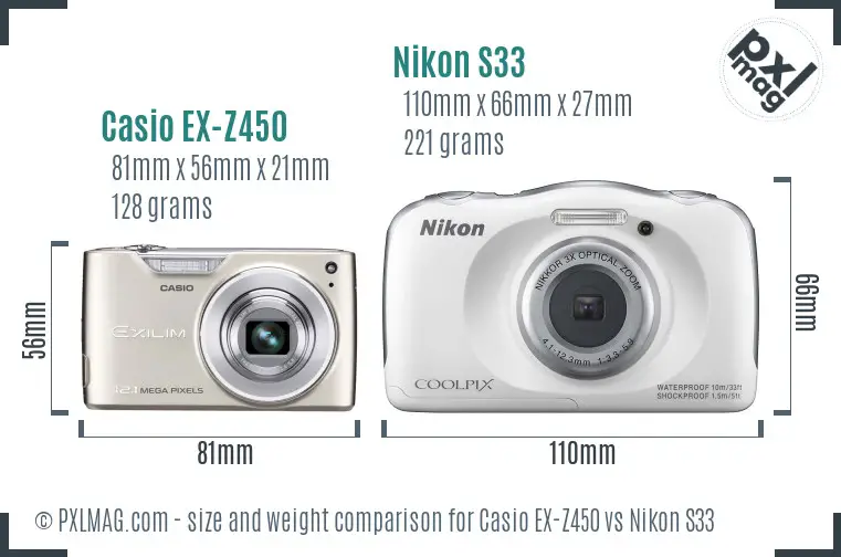 Casio EX-Z450 vs Nikon S33 size comparison