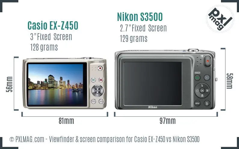 Casio EX-Z450 vs Nikon S3500 Screen and Viewfinder comparison