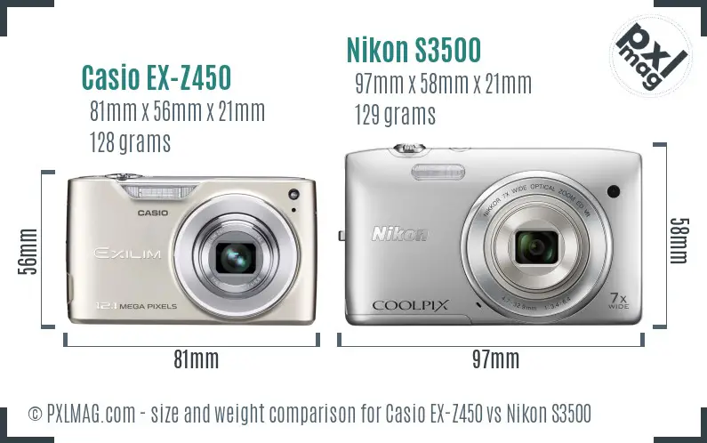 Casio EX-Z450 vs Nikon S3500 size comparison