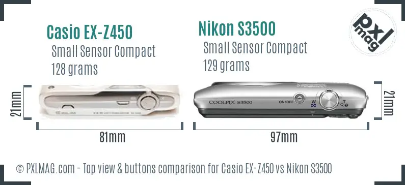 Casio EX-Z450 vs Nikon S3500 top view buttons comparison