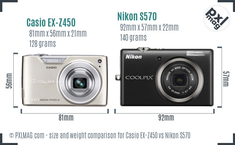 Casio EX-Z450 vs Nikon S570 size comparison