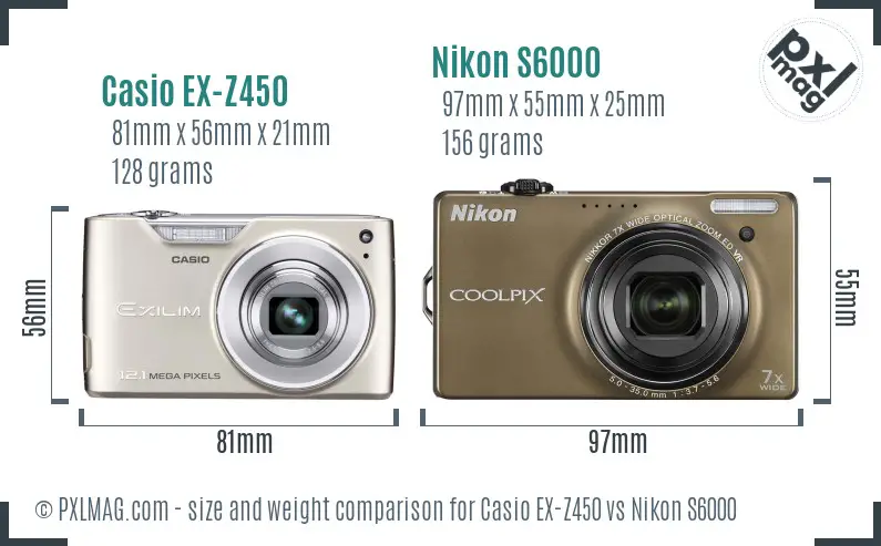 Casio EX-Z450 vs Nikon S6000 size comparison Casio EX-Z450 vs Nikon S6000 size comparison
