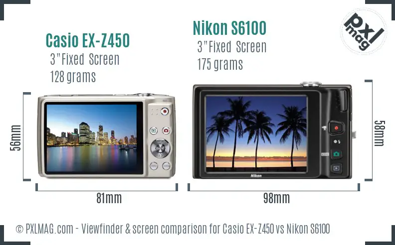 Casio EX-Z450 vs Nikon S6100 Screen and Viewfinder comparison Casio EX-Z450 vs Nikon S6100 Screen and Viewfinder comparison