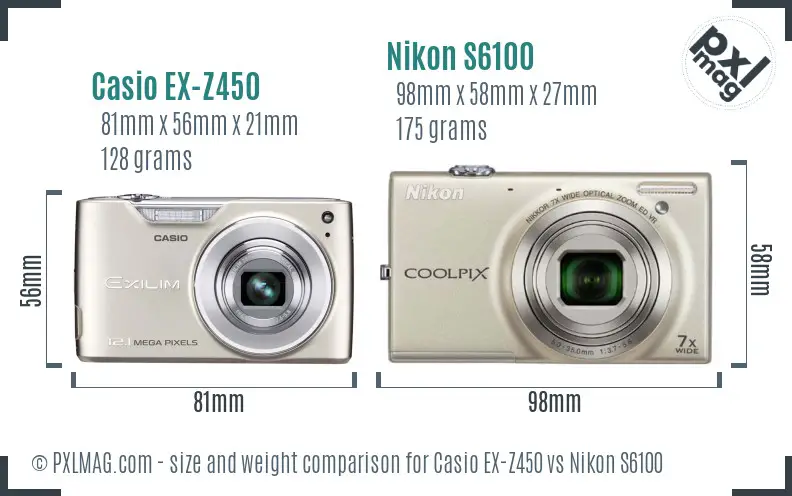 Casio EX-Z450 vs Nikon S6100 size comparison Casio EX-Z450 vs Nikon S6100 size comparison