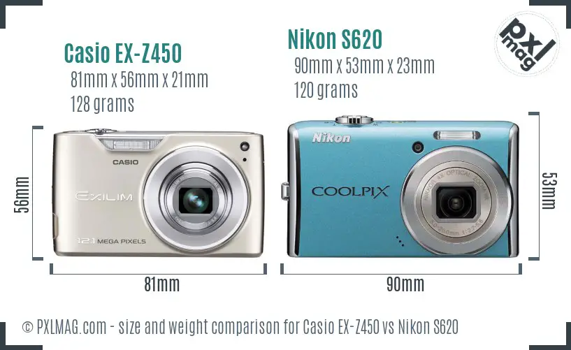 Casio EX-Z450 vs Nikon S620 size comparison
