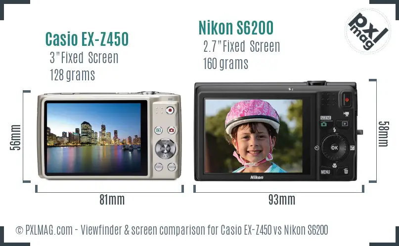 Casio EX-Z450 vs Nikon S6200 Screen and Viewfinder comparison