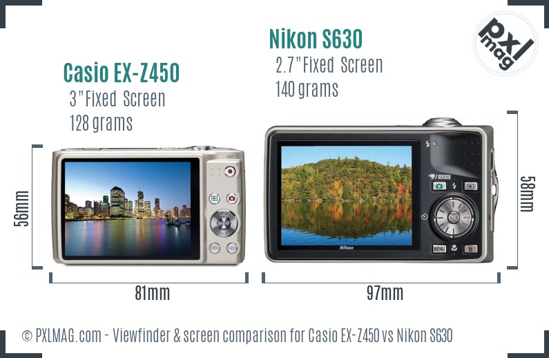 Casio EX-Z450 vs Nikon S630 Screen and Viewfinder comparison