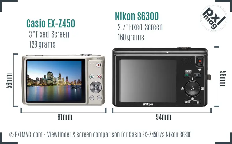 Casio EX-Z450 vs Nikon S6300 Screen and Viewfinder comparison Casio EX-Z450 vs Nikon S6300 Screen and Viewfinder comparison