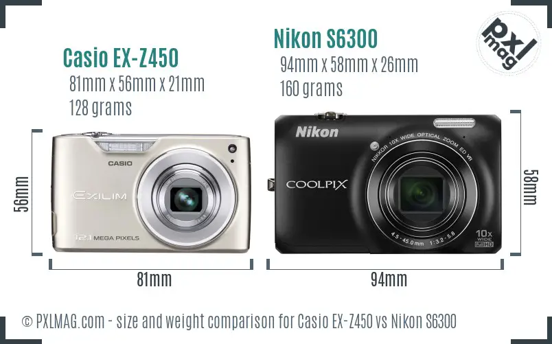 Casio EX-Z450 vs Nikon S6300 size comparison Casio EX-Z450 vs Nikon S6300 size comparison