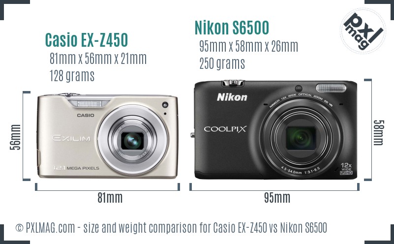 Casio EX-Z450 vs Nikon S6500 size comparison